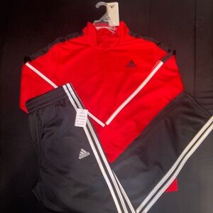 Adidas Red and Black Tracksuit with White Stripes